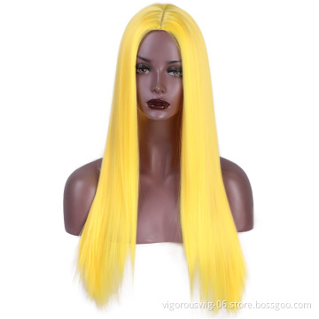Vigorous Long Straight Yellow Wigs for Women Natural Hairline Middle Part Heat Resistant Fiber Synthetic Wigs for Black Women